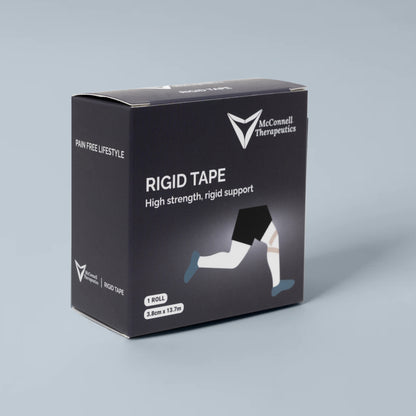 McConnell Therapeutics Rigid Tape box on grey background showing high-strength sports tape packaging